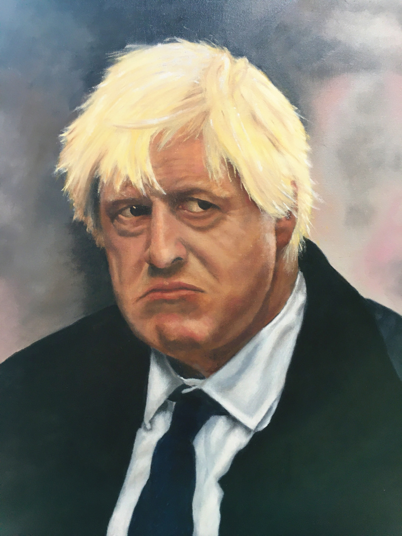 Painting of Boris Johnson looking very unhappy